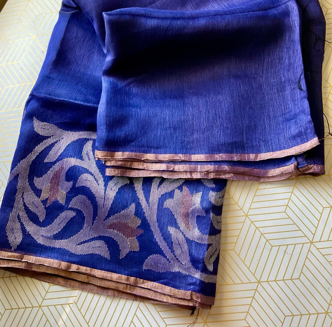 Linen Silk Blue Saree