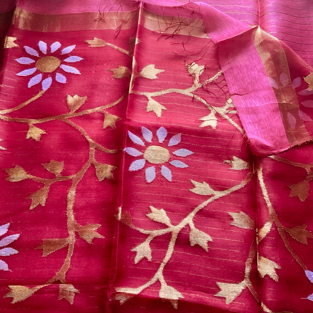 Linen Silk Red Saree