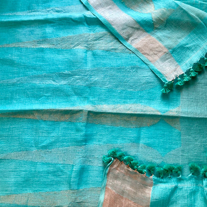 Linen Teal-Blue Saree