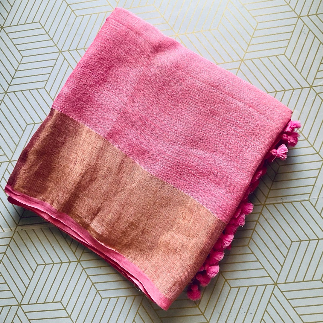 Linen Pink Saree