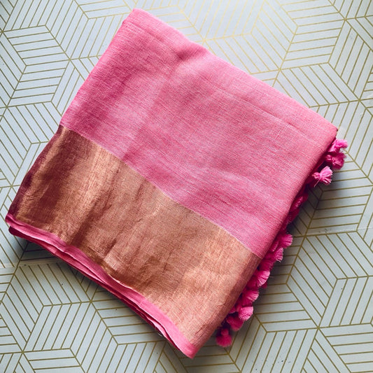 Linen Pink Saree