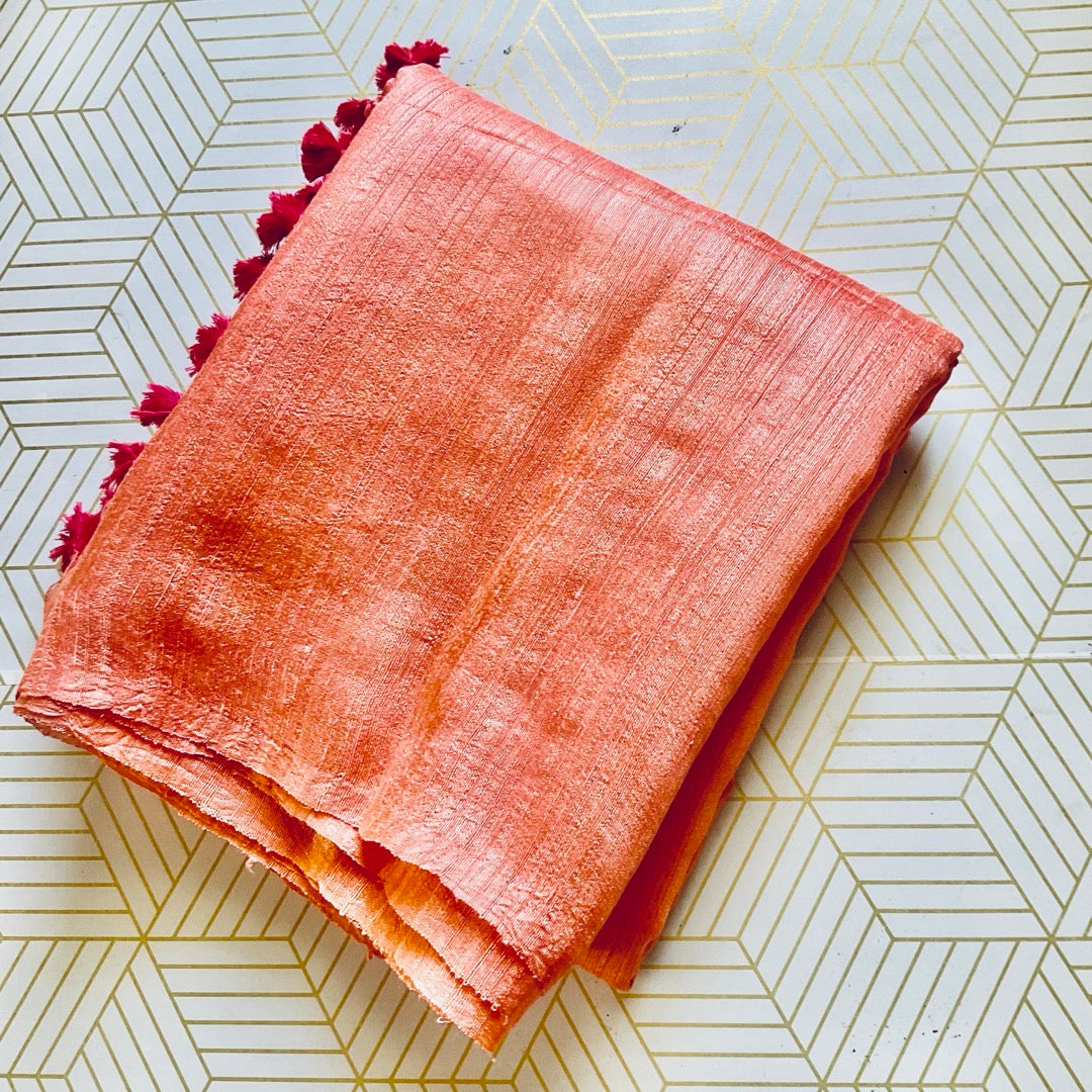 Matka Silk Peach Saree