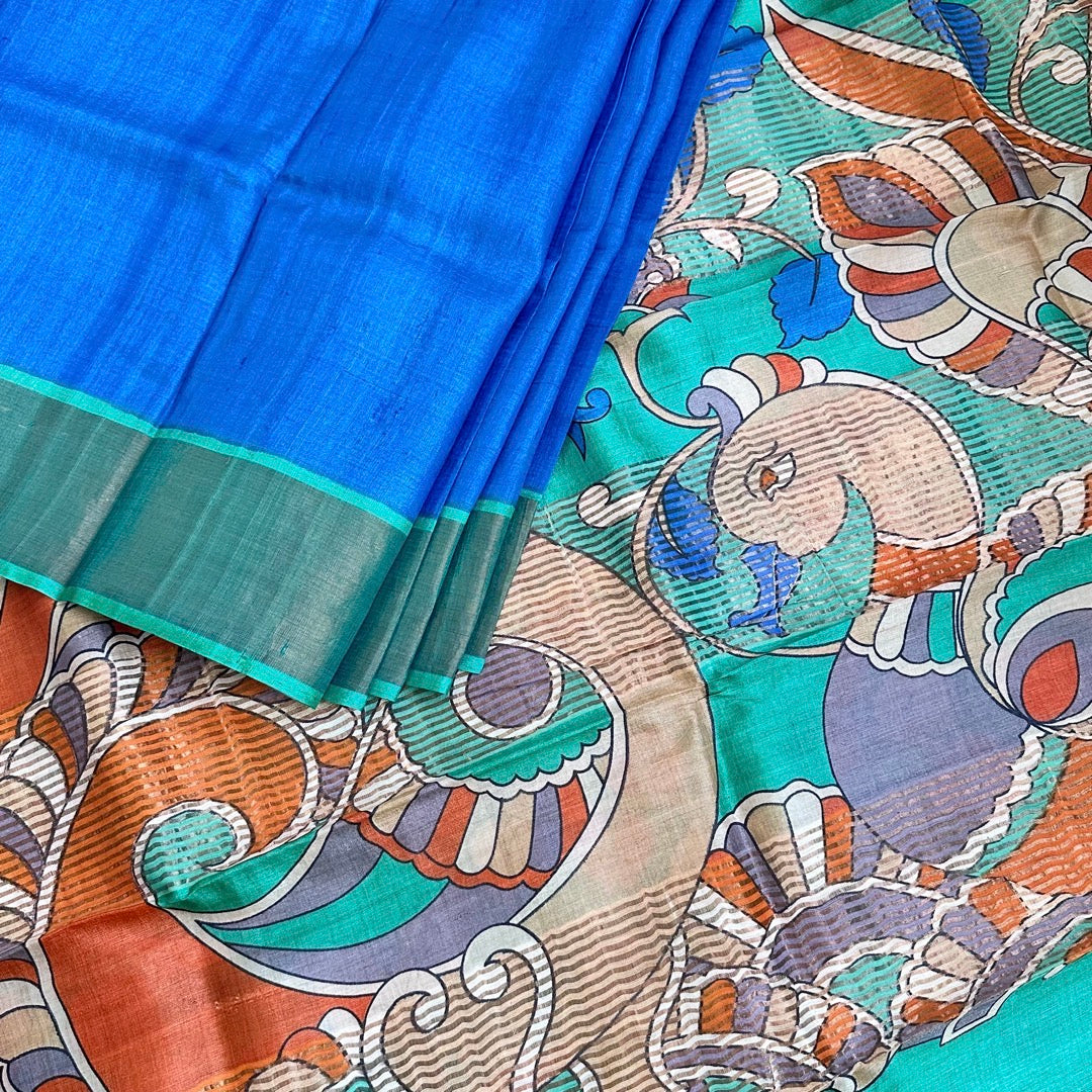 Tussar Blue Saree