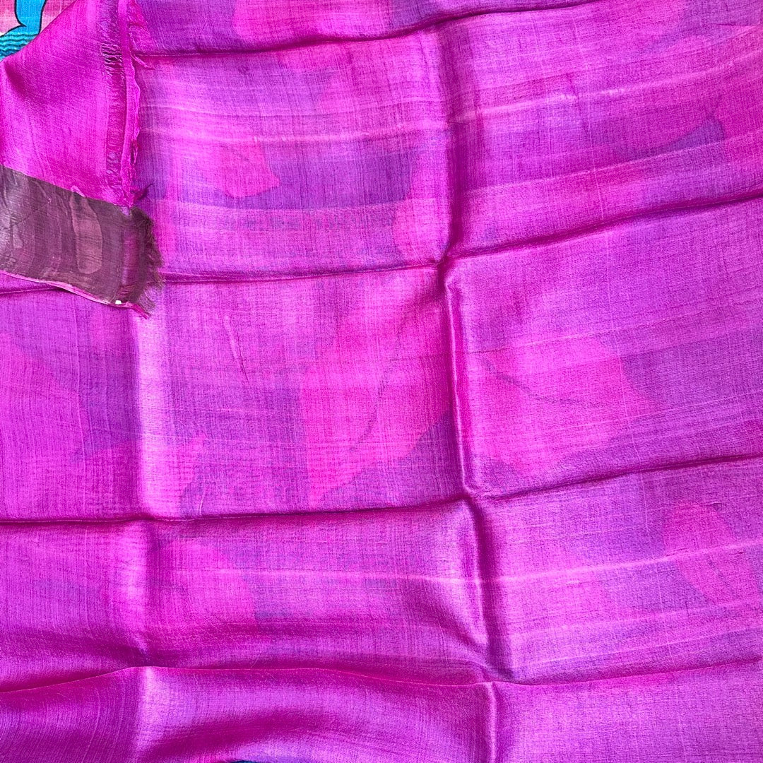 Tussar Blue Floral Saree