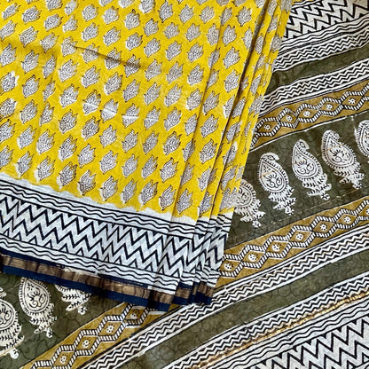 ChanderiSilk Yellow Saree