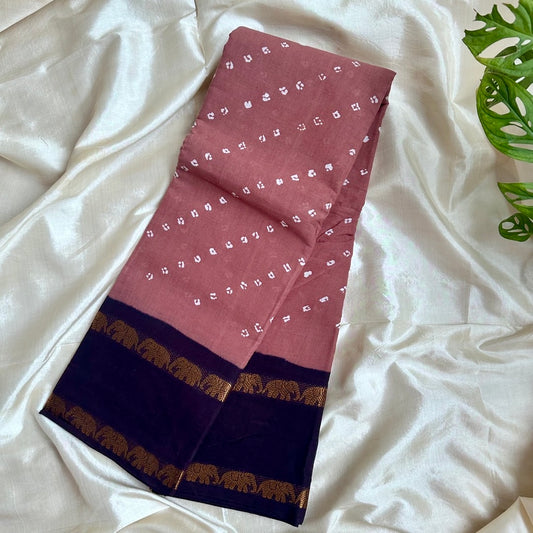 Sungudi Cotton Brown Saree