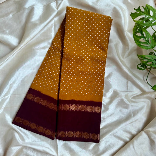 Sungudi Cotton Mustard Saree