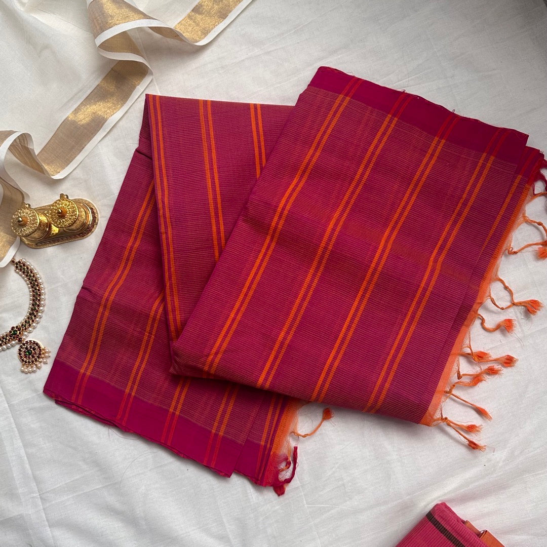 Mangalgiri OMaroon Cotton Saree- MPH12