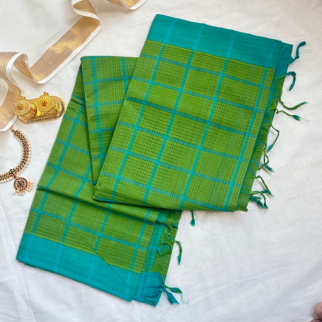 Mangalgiri Green Cotton Saree- MCCH07