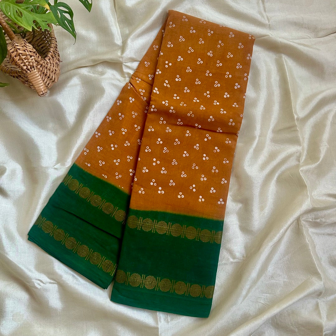 Sungudi Cotton Mustard.G3 Saree