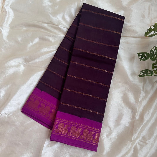 Sungudi Veldari Cotton Brown Saree- WB