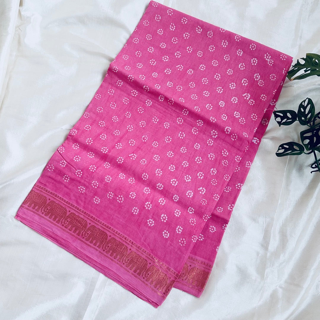 Sungudi Achukattu Cotton Pink Saree