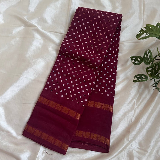 Sungudi Annam Cotton Maroon Saree - WB