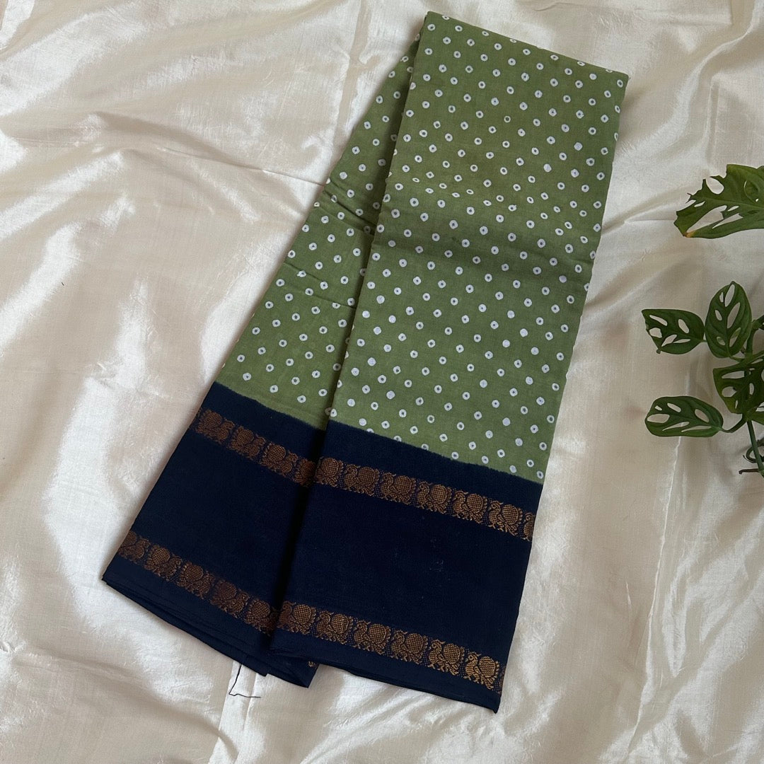 Sungudi Annam Cotton Green Saree - WB