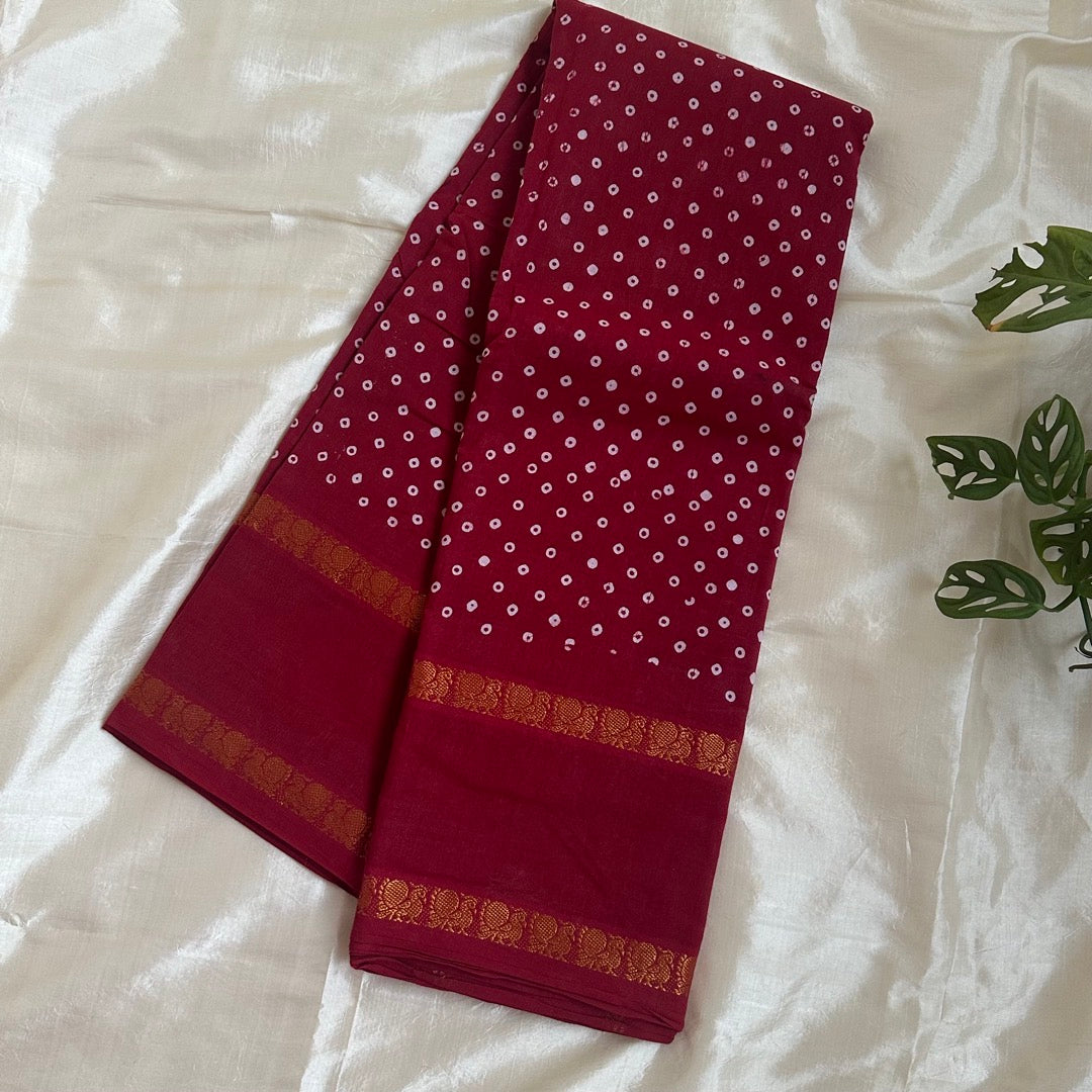 Sungudi Annam Cotton Red Saree - WB