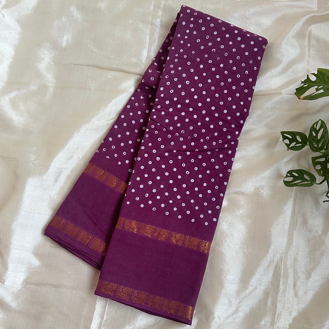 Sungudi Annam Cotton Burgundy Saree - WB