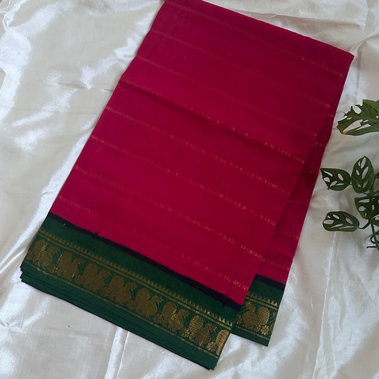 Sungudi Veldari Cotton Red Saree- WB