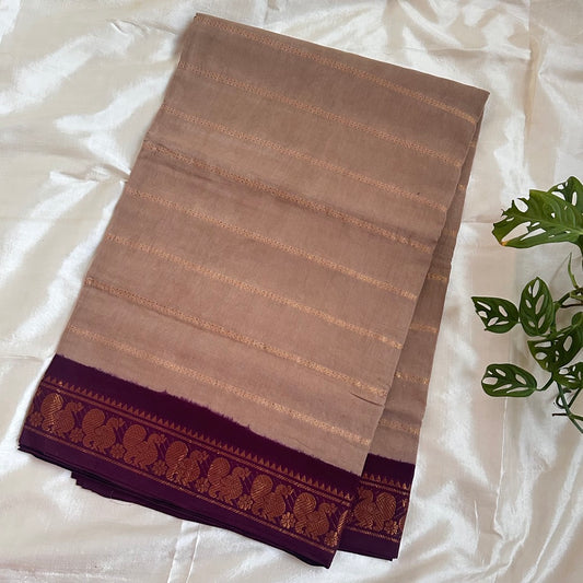 Sungudi Veldari Cotton Beige Saree- WB