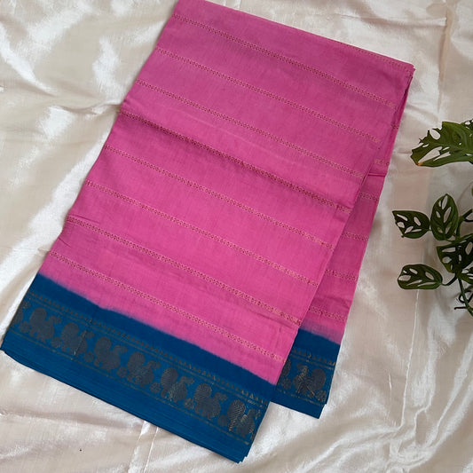 Sungudi Veldari Cotton Pink Saree- WB