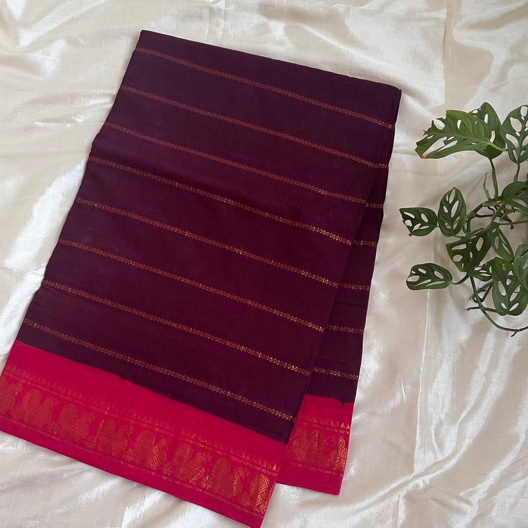 Sungudi Veldari Cotton Maroon Saree- WB