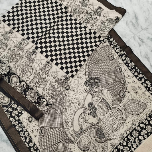 PenKalamkari Black white saree