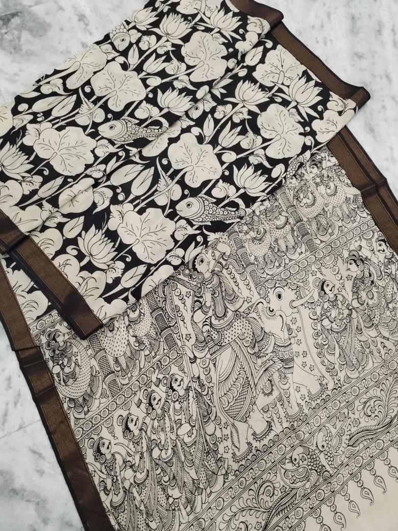 PenKalamkari Black white saree