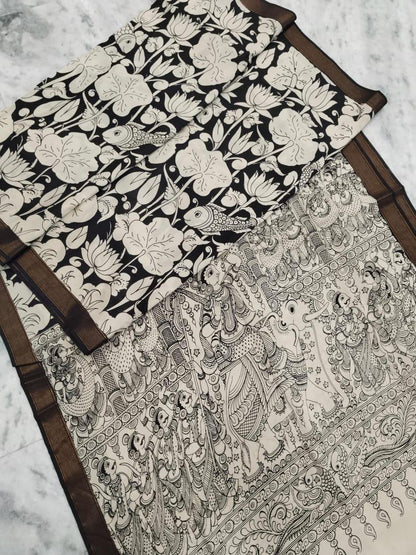 PenKalamkari Black white saree